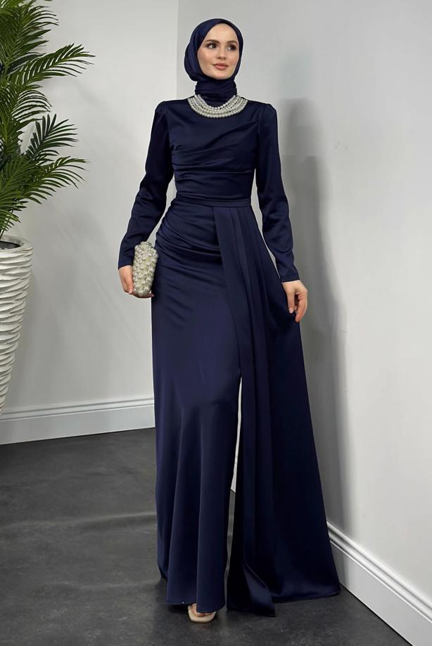Vêtements hijab  PEARL NECKLACE EVENING DRESS T 1510 - TRENDTESETTÜR