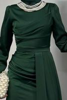 Tesettür giyim YEŞİL İNCİ KOLYELİ ABİYE ELBİSE T 1510