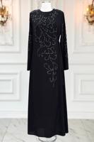 Vêtements hijab NOIR ROBE DE SOIRÉE À DÉTAILS DE PERLES T 1531