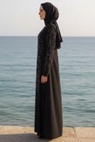 Tesettür giyim SİYAH BAĞLAMA DETAYLI ABİYE ELBİSE T 1531