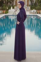 Tesettür giyim MÜRDÜM BAĞLAMA DETAYLI ABİYE ELBİSE T 1531