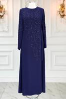 Vêtements hijab BLEU MARINE ROBE DE SOIRÉE À DÉTAILS DE PERLES T 1531