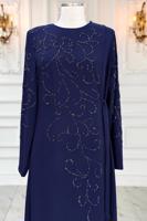 Vêtements hijab BLEU MARINE ROBE DE SOIRÉE À DÉTAILS DE PERLES T 1531