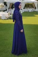 Tesettür giyim LACİVERT BAĞLAMA DETAYLI ABİYE ELBİSE T 1531