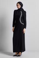 Tesettür giyim SİYAH TAŞ DETAYLI ABİYE ELBİSE T 1716