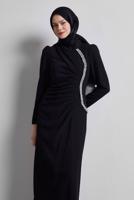 Tesettür giyim SİYAH TAŞ DETAYLI ABİYE ELBİSE T 1716