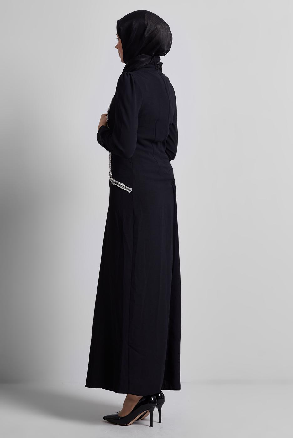 Tesettür giyim SİYAH TAŞ DETAYLI ABİYE ELBİSE T 1716