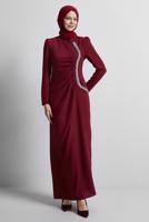 Tesettür giyim BORDO TAŞ DETAYLI ABİYE ELBİSE T 1716