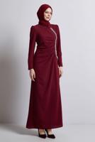 Tesettür giyim BORDO TAŞ DETAYLI ABİYE ELBİSE T 1716