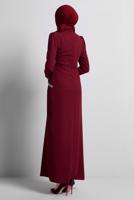 Tesettür giyim BORDO TAŞ DETAYLI ABİYE ELBİSE T 1716