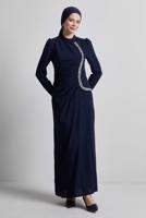 Tesettür giyim LACİVERT TAŞ DETAYLI ABİYE ELBİSE T 1716
