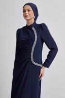 Tesettür giyim LACİVERT TAŞ DETAYLI ABİYE ELBİSE T 1716