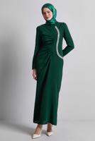 Tesettür giyim YEŞİL TAŞ DETAYLI ABİYE ELBİSE T 1716