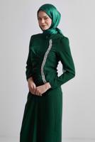 Tesettür giyim YEŞİL TAŞ DETAYLI ABİYE ELBİSE T 1716