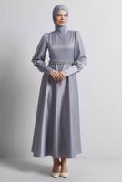 Vêtements hijab GRIS ROBE DE SOIRÉE CEINTURÉE T 2316