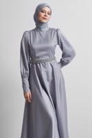 Vêtements hijab GRIS ROBE DE SOIRÉE CEINTURÉE T 2316