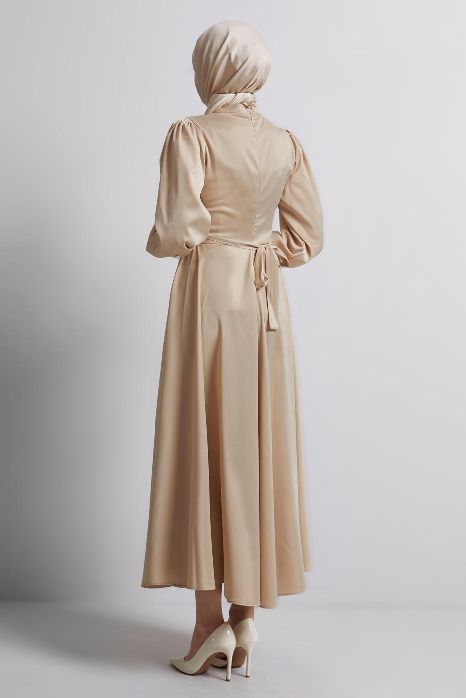 Vêtements hijab BRUN ROBE DE SOIRÉE CEINTURÉE T 2316