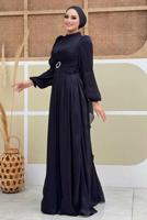 Tesettür giyim SİYAH BALON KOL ABİYE ELBİSE T 3107