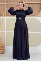 Tesettür giyim SİYAH BALON KOL ABİYE ELBİSE T 3107