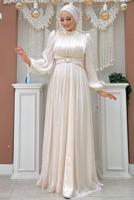 Tesettür giyim BEJ BALON KOL ABİYE ELBİSE T 3107