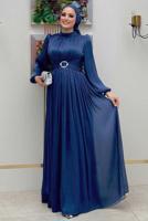 Vêtements hijab BLEU MARINE ROBE DE SOIRÉE À MANCHES BALLON T 3107
