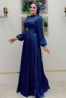 Vêtements hijab BLEU MARINE ROBE DE SOIRÉE À MANCHES BALLON T 3107