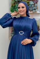 Vêtements hijab BLEU MARINE ROBE DE SOIRÉE À MANCHES BALLON T 3107
