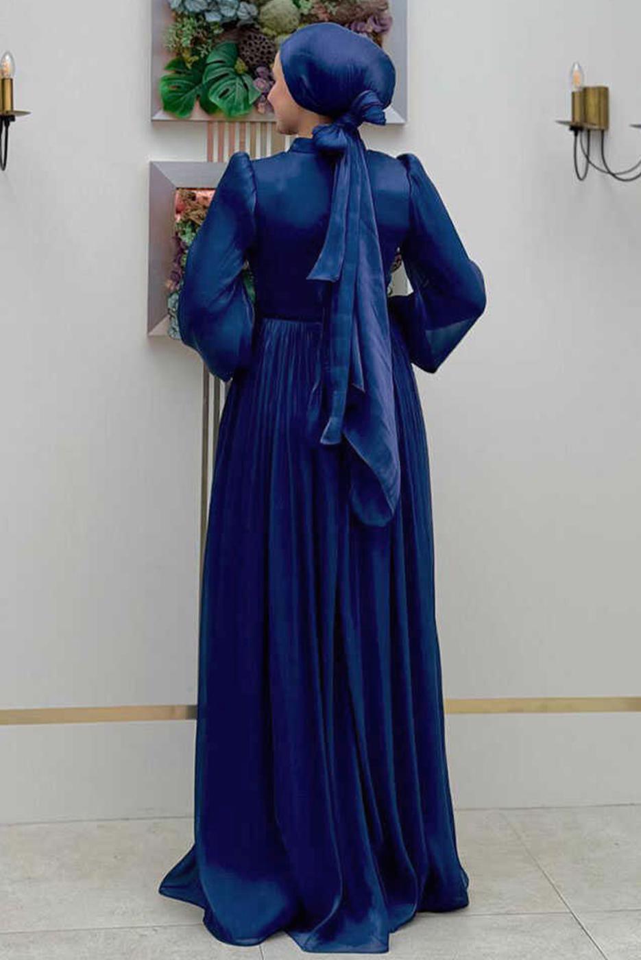 Vêtements hijab BLEU MARINE ROBE DE SOIRÉE À MANCHES BALLON T 3107