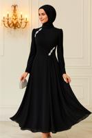 Tesettür giyim SİYAH TAŞ DETAYLI ABİYE ELBİSE T 3163