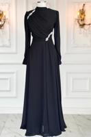 Tesettür giyim SİYAH TAŞ DETAYLI ABİYE ELBİSE T 3163