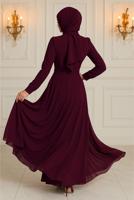 Vêtements hijab ROUGE BORDEAUX ROBE DE SOIRÉE DÉTAILLÉE DE GEMMES T 3163
