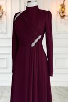 Vêtements hijab ROUGE BORDEAUX ROBE DE SOIRÉE DÉTAILLÉE DE GEMMES T 3163