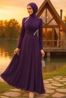 Vêtements hijab PRUNE ROBE DE SOIRÉE DÉTAILLÉE DE GEMMES T 3163
