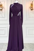 Vêtements hijab PRUNE ROBE DE SOIRÉE DÉTAILLÉE DE GEMMES T 3163