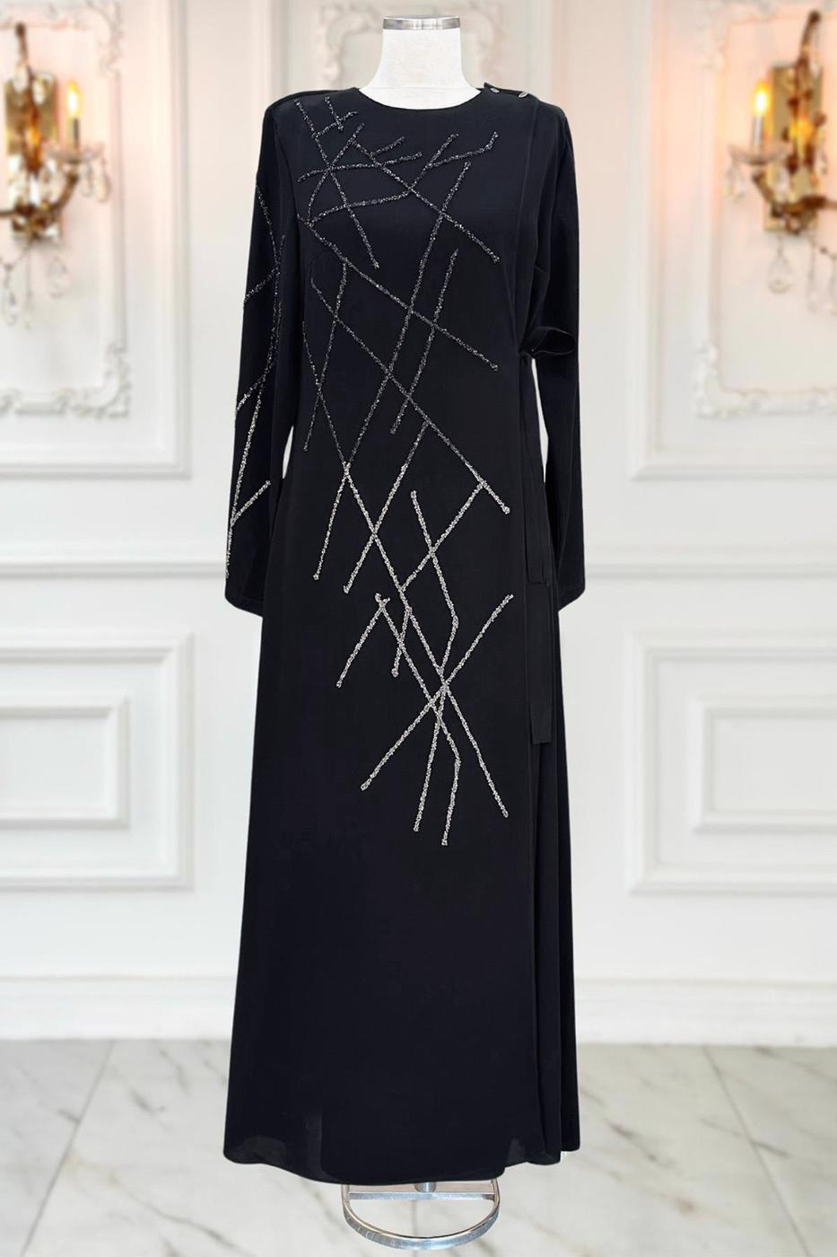 Vêtements hijab NOIR ROBE DE SOIRÉE AVEC BIJOU T 3331