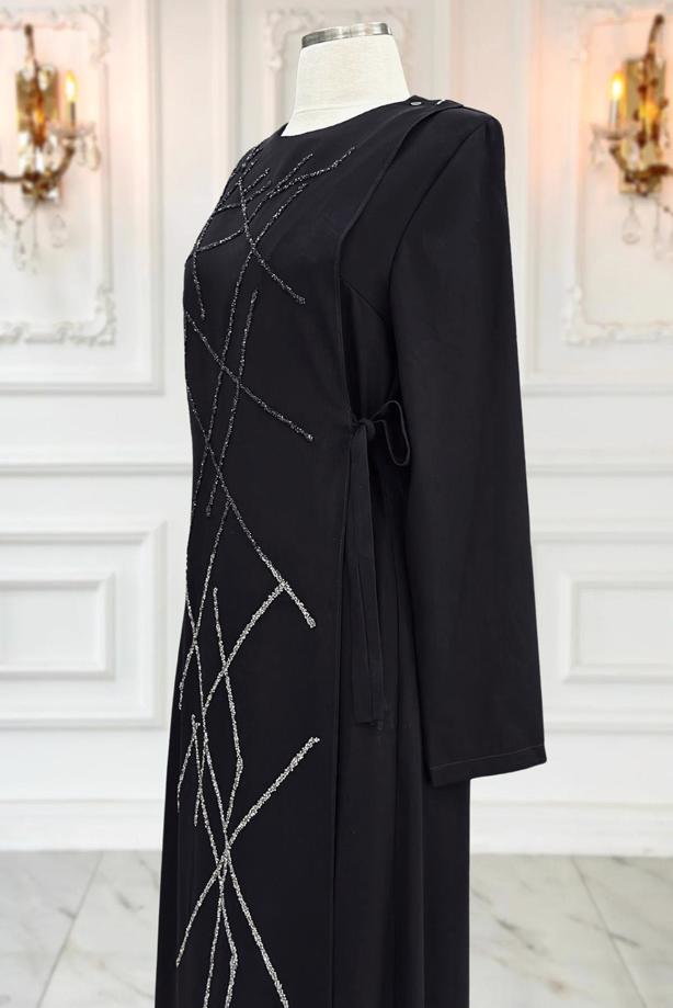 Vêtements hijab NOIR ROBE DE SOIRÉE AVEC BIJOU T 3331 - TRENDTESETTÜR