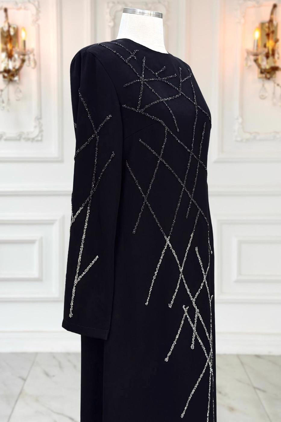 Vêtements hijab NOIR ROBE DE SOIRÉE AVEC BIJOU T 3331