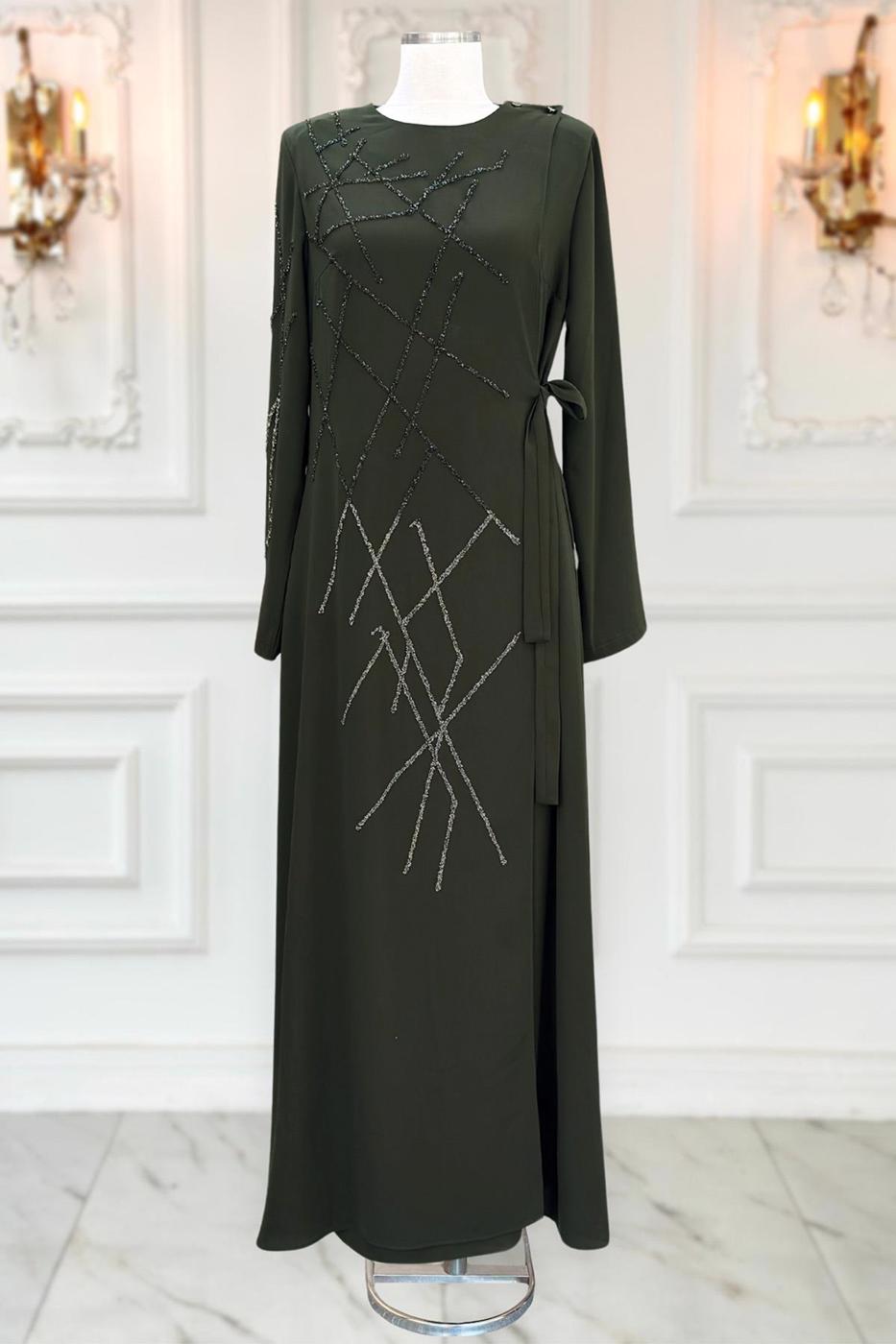 Vêtements hijab KAKI ROBE DE SOIRÉE AVEC BIJOU T 3331