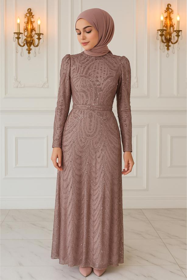Vêtements hijab ROSE ROBE DE SOIRÉE AVEC PERLES T 4163 - TRENDTESETTÜR