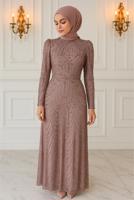 Hijab clothing PINK EVENING DRESS WITH BEAD T 4163