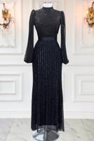 Tesettür giyim SİYAH PUL PAYETLİ ABİYE ELBİSE T 5063