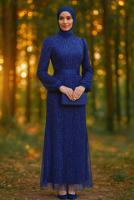 Tesettür giyim LACİVERT PUL PAYETLİ ABİYE ELBİSE T 5063