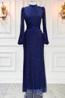 Tesettür giyim LACİVERT PUL PAYETLİ ABİYE ELBİSE T 5063