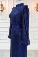 Tesettür giyim LACİVERT PUL PAYETLİ ABİYE ELBİSE T 5063