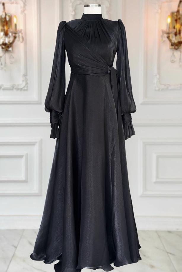 Vêtements hijab NOIR ROBE DE SOIRÉE MODESTE T 5163 - TRENDTESETTÜR