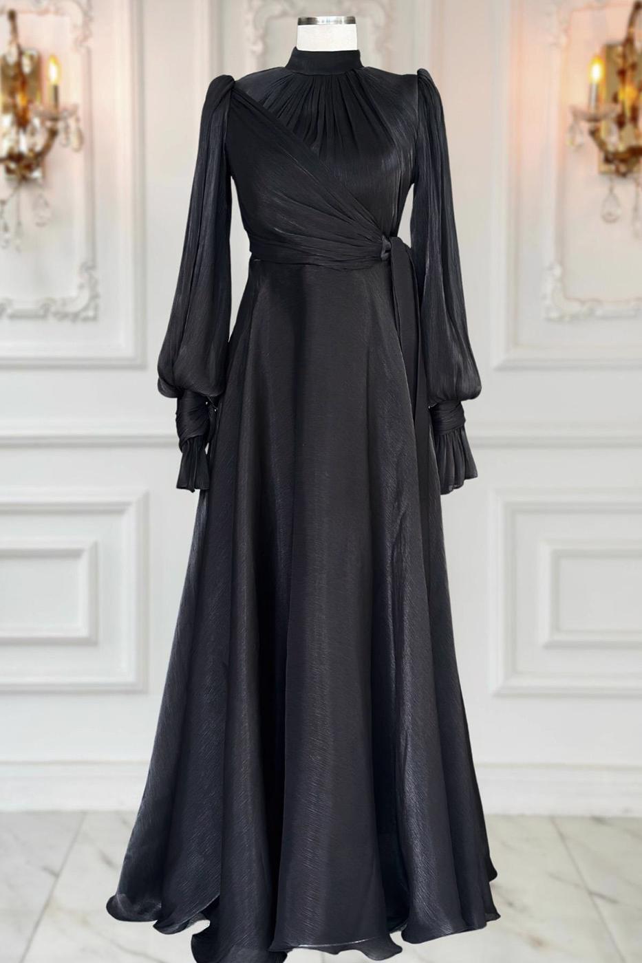 Vêtements hijab NOIR ROBE DE SOIRÉE MODESTE T 5163