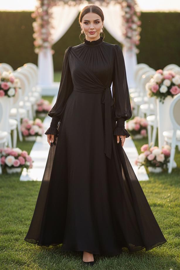 Hijab clothing BLACK MODEST EVENING DRESS T 5163 - TRENDTESETTÜR