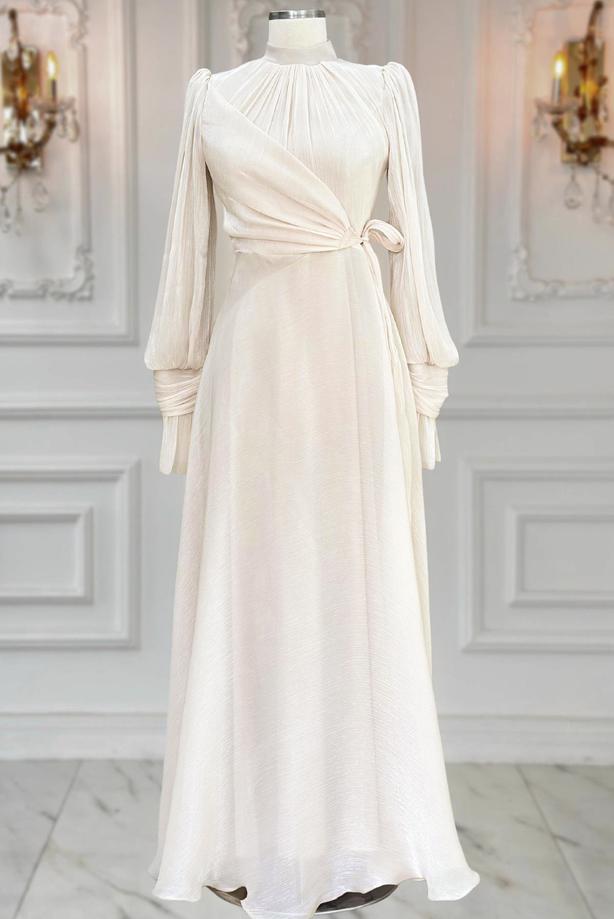 Vêtements hijab BEIGE ROBE DE SOIRÉE MODESTE T 5163 - TRENDTESETTÜR