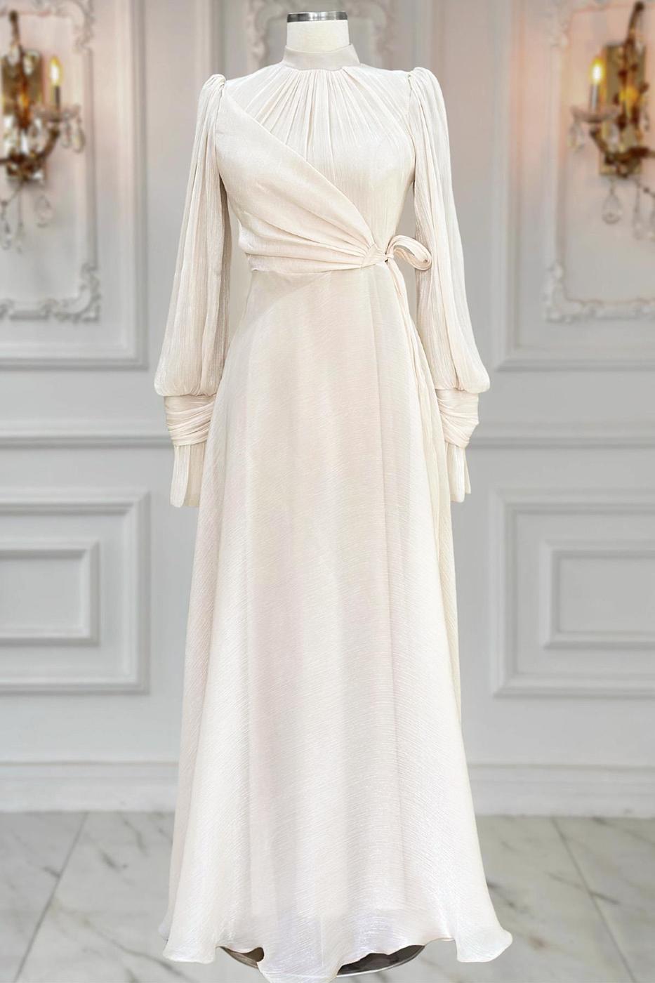 Vêtements hijab BEIGE ROBE DE SOIRÉE MODESTE T 5163