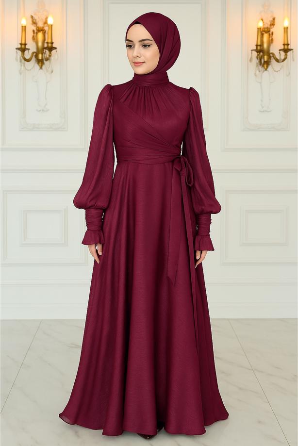 Vêtements hijab ROUGE BORDEAUX ROBE DE SOIRÉE MODESTE T 5163 - TRENDTESETTÜR